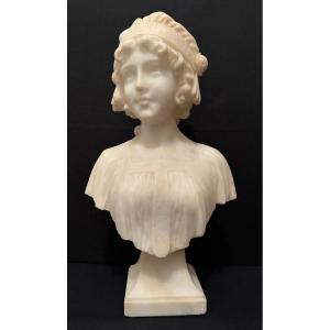 Buste Jeune Fille Art Déco Albâtre Blanc Et Marbre Par A Del Perugia 1925