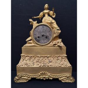 Pendulum Gilt Bronze Romantic Woman Au Billet Doux Restoration Period Early Nineteenth Century