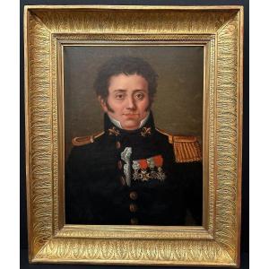 Military Portrait Painting In Uniform Restoration Period Around 1830