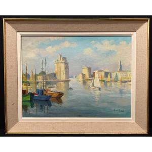 Grand Tableau Marine  Port De La Rochelle Par Louis Suire 1980