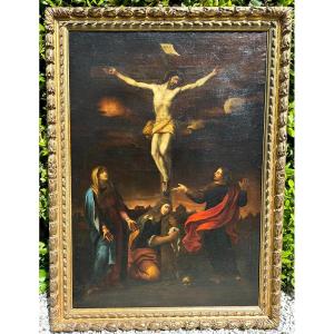 Large Painting The Crucifixion 18th Century Italian School In A Period Golden Wood Frame