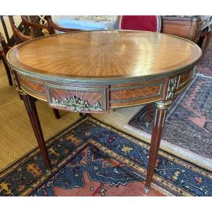 Pedestal Table Louis XVI Marquetry Napoleon III Nineteenth Century