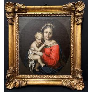 Tableau Vierge à l'Enfant d'Après Pierre Mignard époque fin XVIIème début XVIIIème 