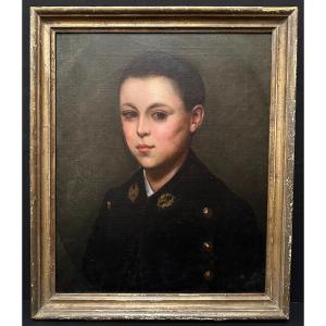 Painting Portrait Of Child In Uniform 19th Century