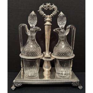 Huilier Métal Doublé Orfèvre Gandais  Flacons Cristal Saint Louis Trianon Époque Louis Philippe 1840