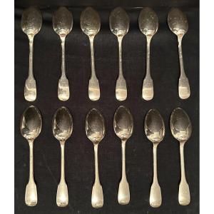 Twelve Small Teaspoons Solid Silver Uniplat Model Goldsmith Da Morand Late 19th Century