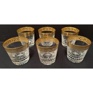 6 Golden Crystal Whiskey Glasses Saint Louis Thistle Model