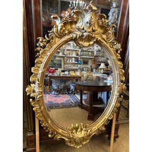 Large Oval Golden Rocaille Mirror Louis XV Style Napoleon III Period