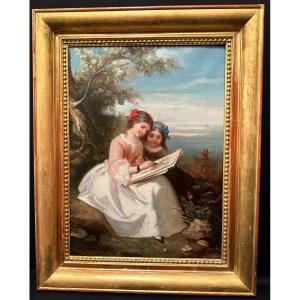 Painting Young Girls Drawing By M Chandenier 1860