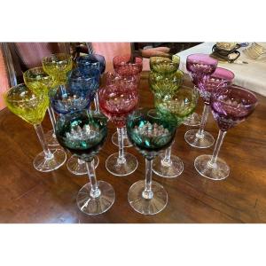 17 Colored Crystal Rhine Wine Glasses Roemer Val Saint Lambert