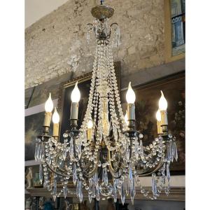 Crystal And Gilt Bronze Chandelier With 8 Arms Of Light Louis XVI Style 