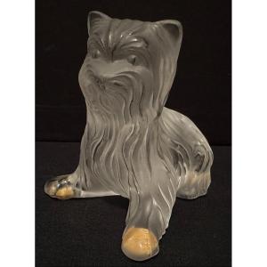 Lalique Terrier Dog Sculpture In Satin Pressed Molded Crystal.