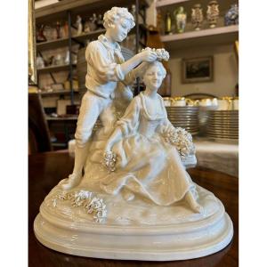 Capodimonte Groupe Porcelaine La Couronne d'Amour Par Joseph d'Asté Début XXème