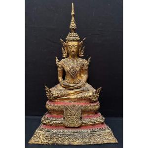 Buddha Bronze Lacquered Gold Thailand Rattanakosin XIXth