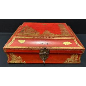 Martin Gold Varnish Wig Box On Red Background Louis XV Period 18th Century