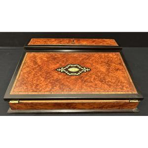 Travel Writing Case Thuya Mahoga Marquetry Blackened Wood And Brass Fillets Napoleon III Period