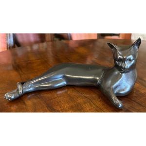 Bronze Cat Sculpture By Pierre Chenet