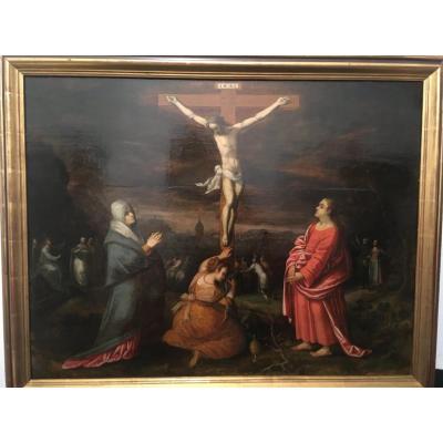 Large Holland School Painting XVII Th The Crucifixion