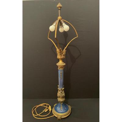Grande Lampe Bronze Doré Et Porcelaine Napoléon III 101 Cm