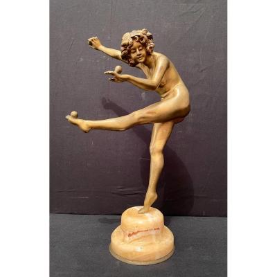 Bronze  La Jongleuse Par Colinet  fonte LNJL Paris époque Art Déco