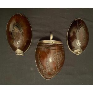 Three Coconut Half Hunting Cups Late Eighteenth Century