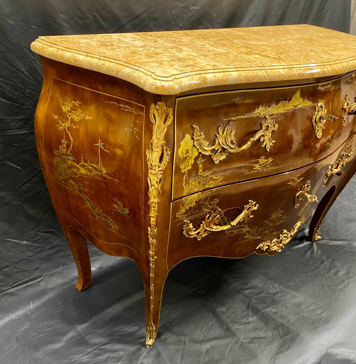 Louis XV Style Chest Of Drawers With Asian Decor-photo-6
