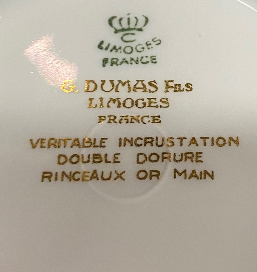 G Dumas Fils Limoges 4 Tasses Et 4 Sous-tasse à Café En Porcelaine De Limoges Or Main. -photo-4