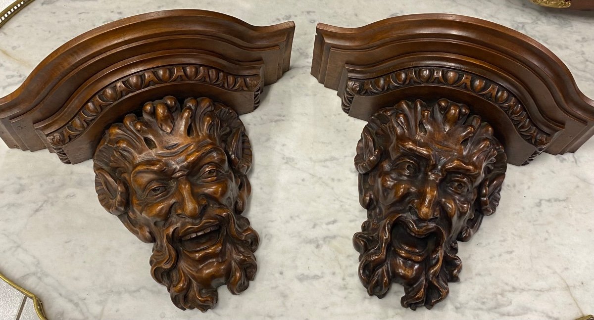 Pair Of Carved Walnut Wall Consoles