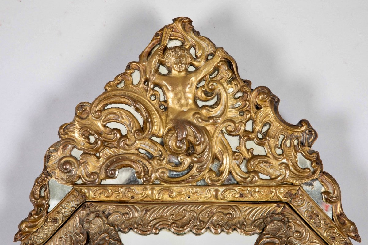 Pareclosed Mirror In Repoussé Copper Period 19th Century-photo-4