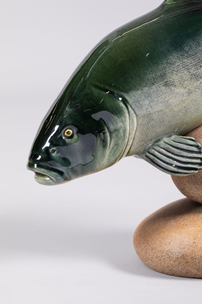 Enameled Fish Sculpture In Ceramic 1960-photo-2