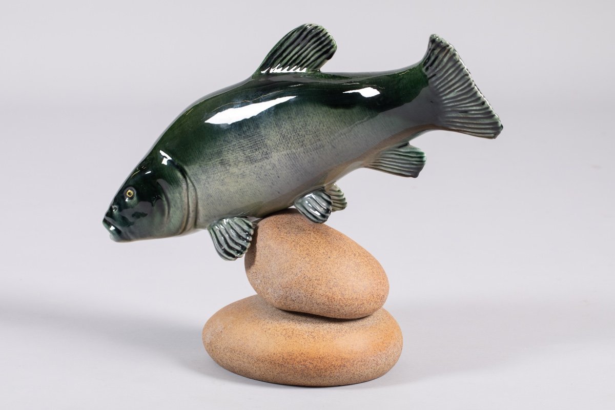 Enameled Fish Sculpture In Ceramic 1960-photo-2