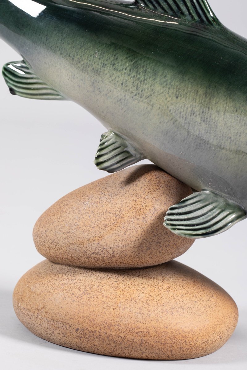 Enameled Fish Sculpture In Ceramic 1960-photo-8