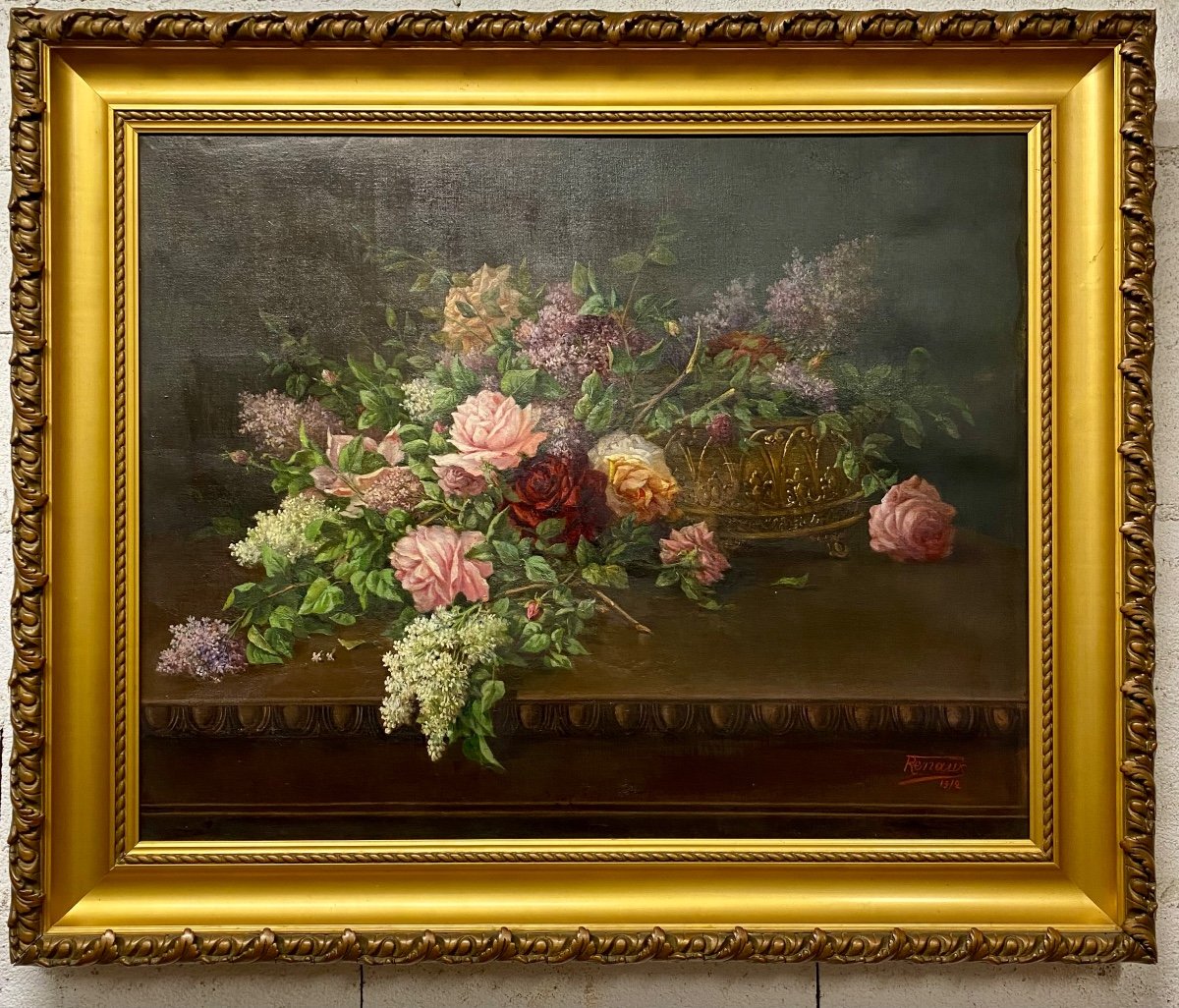 Renals 19th Century. Still Life With Lilacs And Roses 