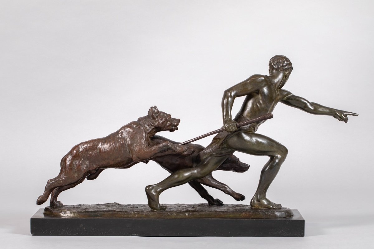 Louis Riché Art Deco Bronze “dog Trainer”,-photo-4