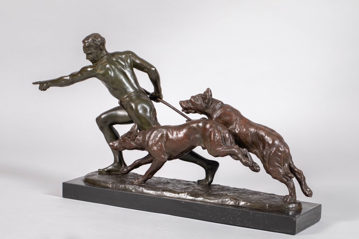 Louis Riché Art Deco Bronze “dog Trainer”,-photo-6