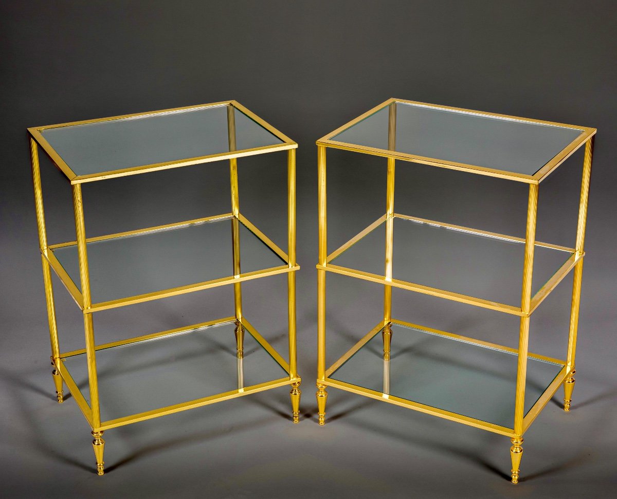 Pair Of Rectangular Tables In Gilded Brass 