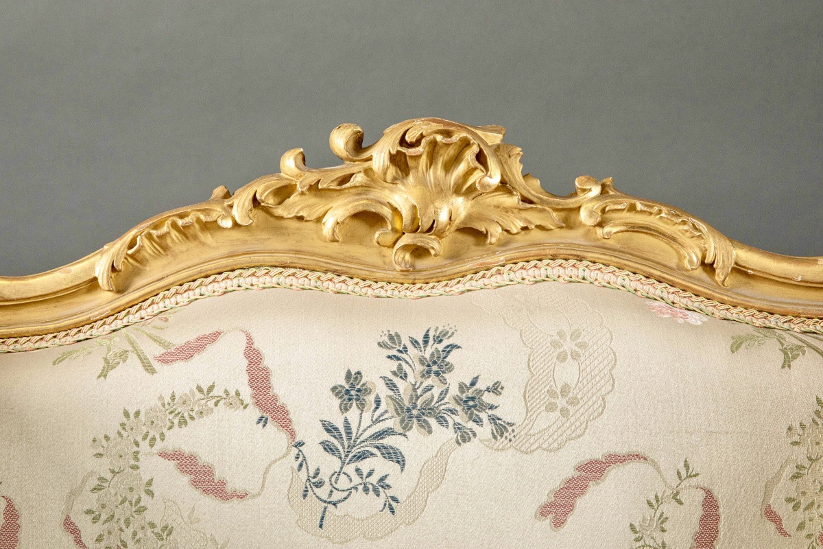 Pair Of Louis XV Style Bergeres In Gilded Wood -photo-1