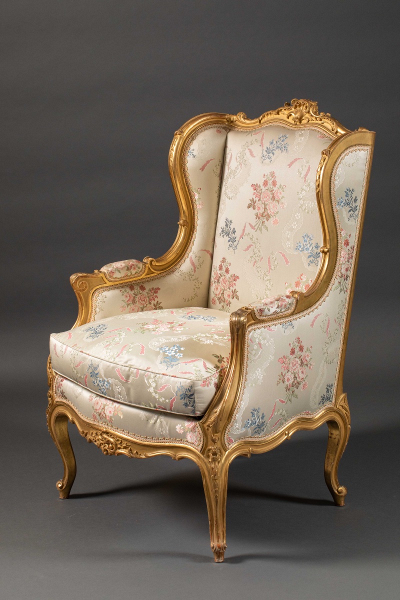 Pair Of Louis XV Style Bergeres In Gilded Wood -photo-6