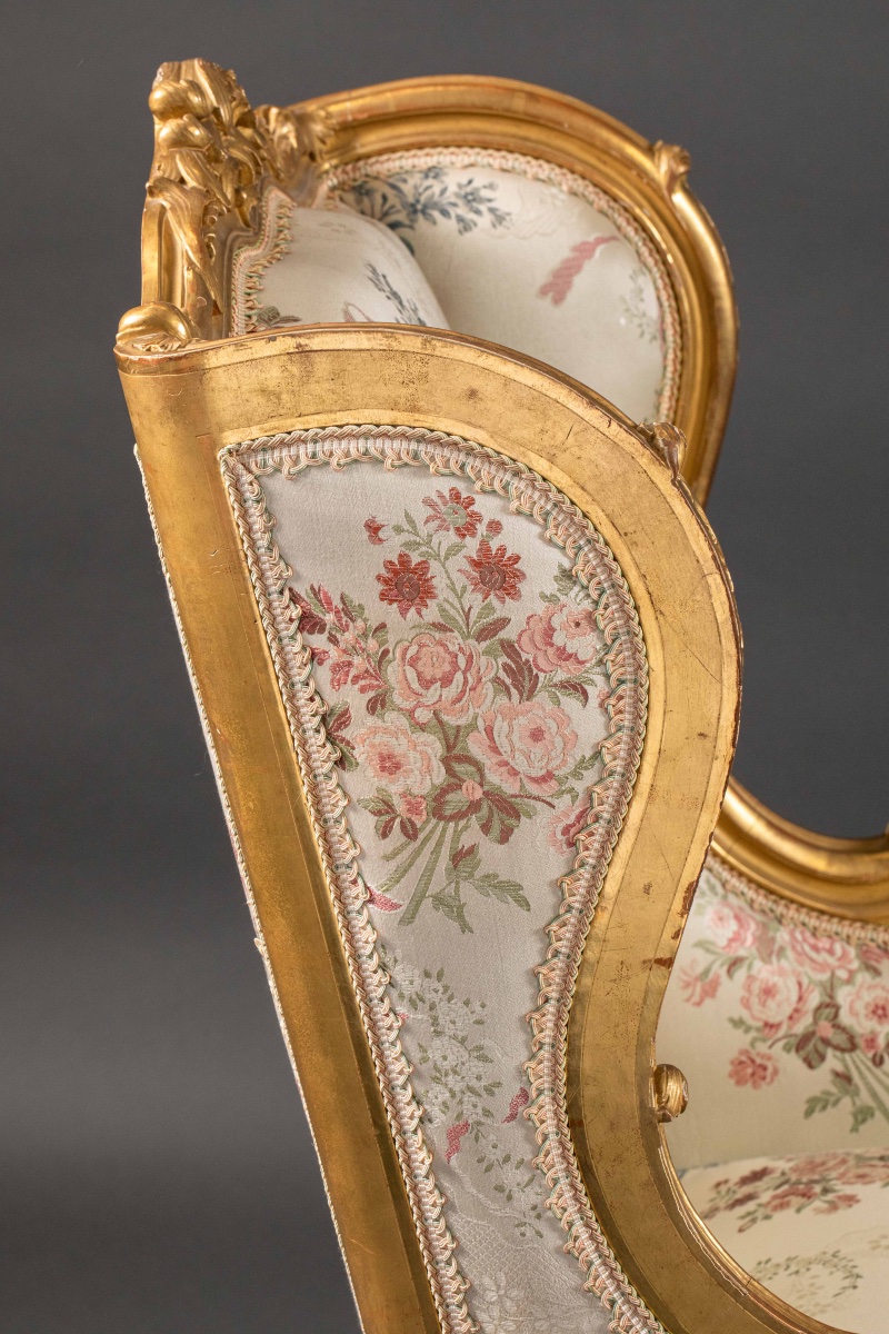 Pair Of Louis XV Style Bergeres In Gilded Wood -photo-7