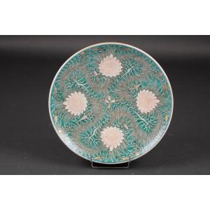 Grand Plat En Porcelaine à Décor De Feuilles Et Fleurs De Lotus 