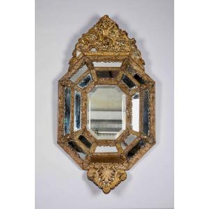 Miroir à Parecloses En Cuivre Repoussé Epoque XIXeme Siècle