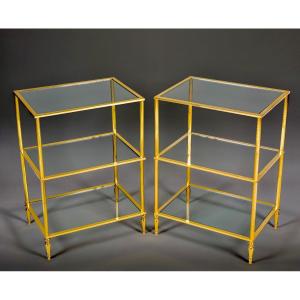 Pair Of Rectangular Tables In Gilded Brass 