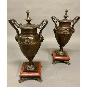 Paire De Grande Vases En Bronze, Période Napoléon III.