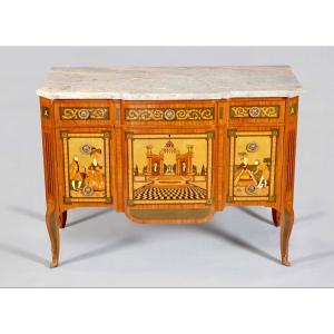 Transition Style Marquetry Chest Of Drawers 