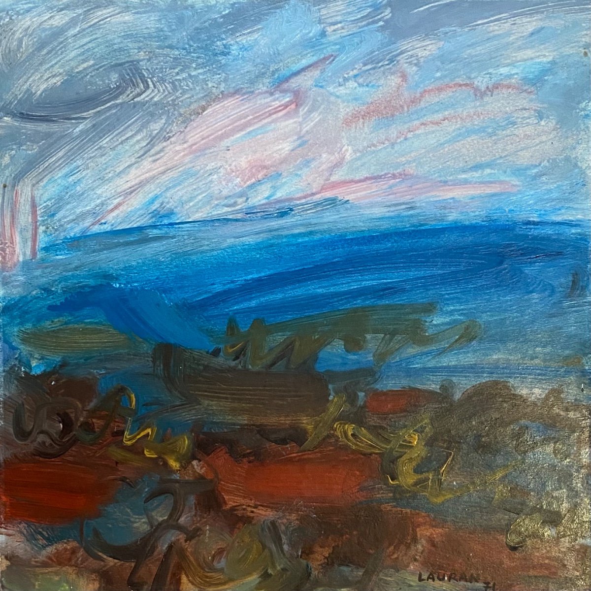 André Lauran. Huile Sur Panneau. “ Plaine Bleue. Lagny. 1971”.