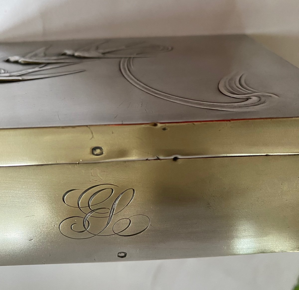 Art Nouveau Silver Box . Wooden Inside. Sparrows Decor. Eugene Lefebvre Silversmith.-photo-3