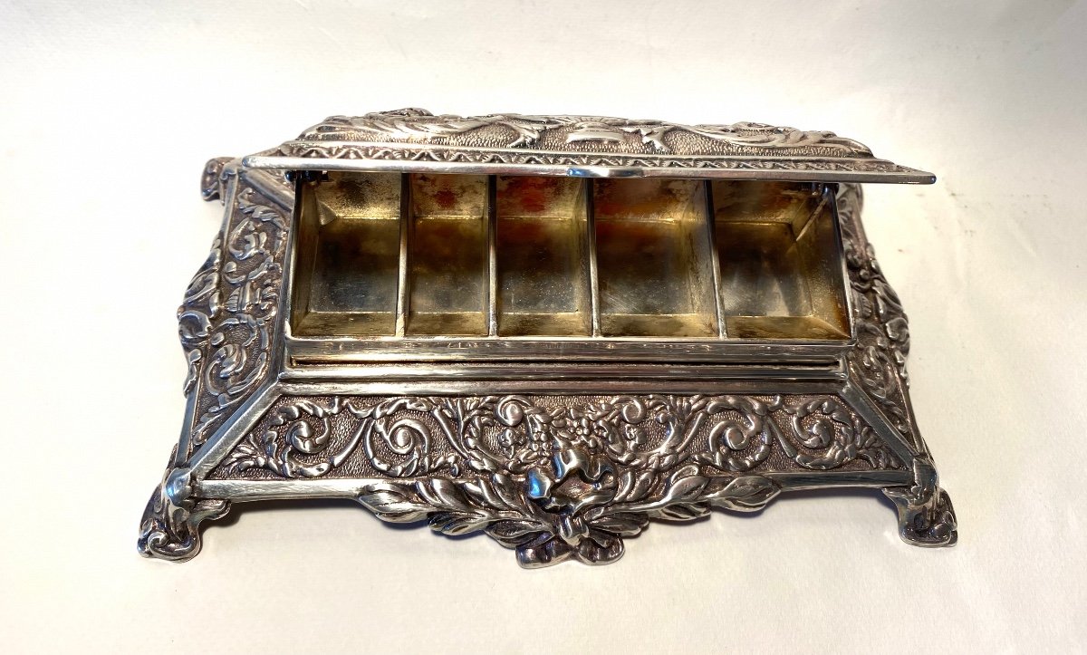 Large Office Stamp Box. Late 19th Century. Silvered Bronze. Louis XVI Style Decor.-photo-2