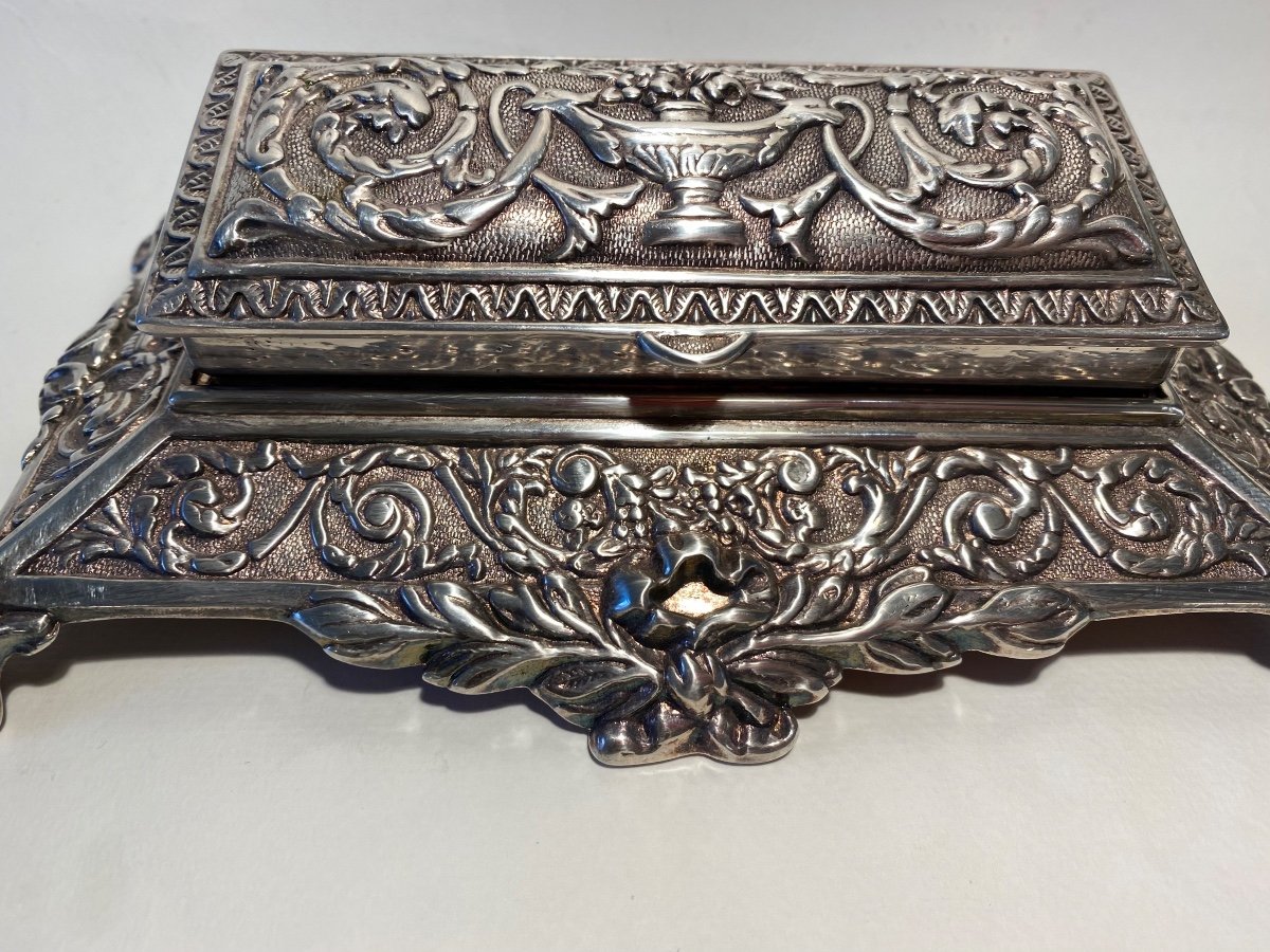 Grande Boîte à Timbres De Bureau. Fin XIXème. Bronze Argenté . Décor Style Louis XVI.-photo-3