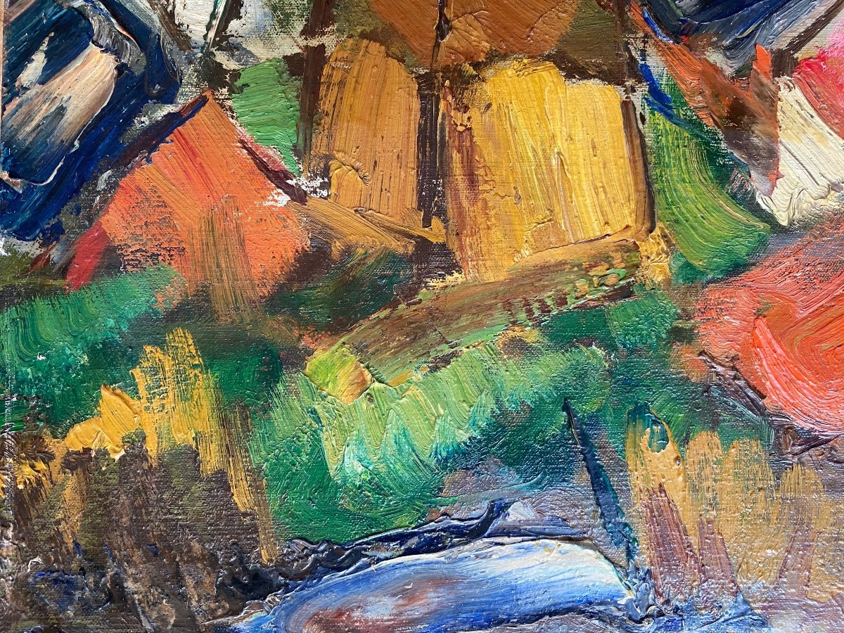 «cubist Landscape ». Early XXth Oil On Canvas.-photo-2