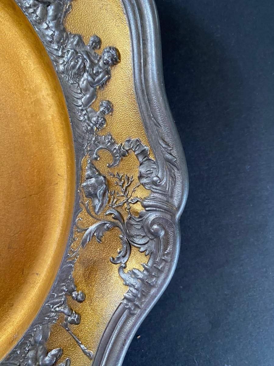 Jules Brateau. Rare Pewter Dish. Monogram Of Louis XV, Fleur-de-lys And Royal Crown.-photo-4